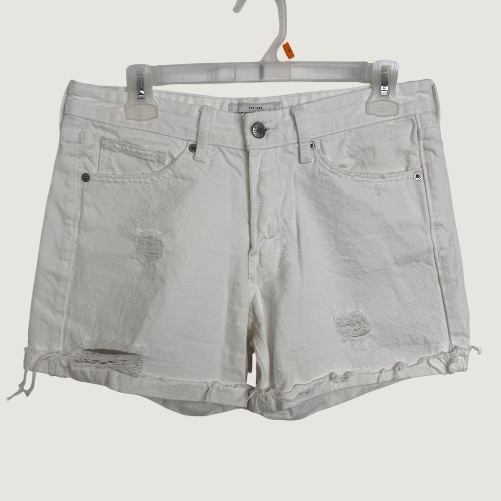 Lucky‎ Brand The Boyfriend Short 4/27 White Distressed Denim Frayed Raw Hem Boho
